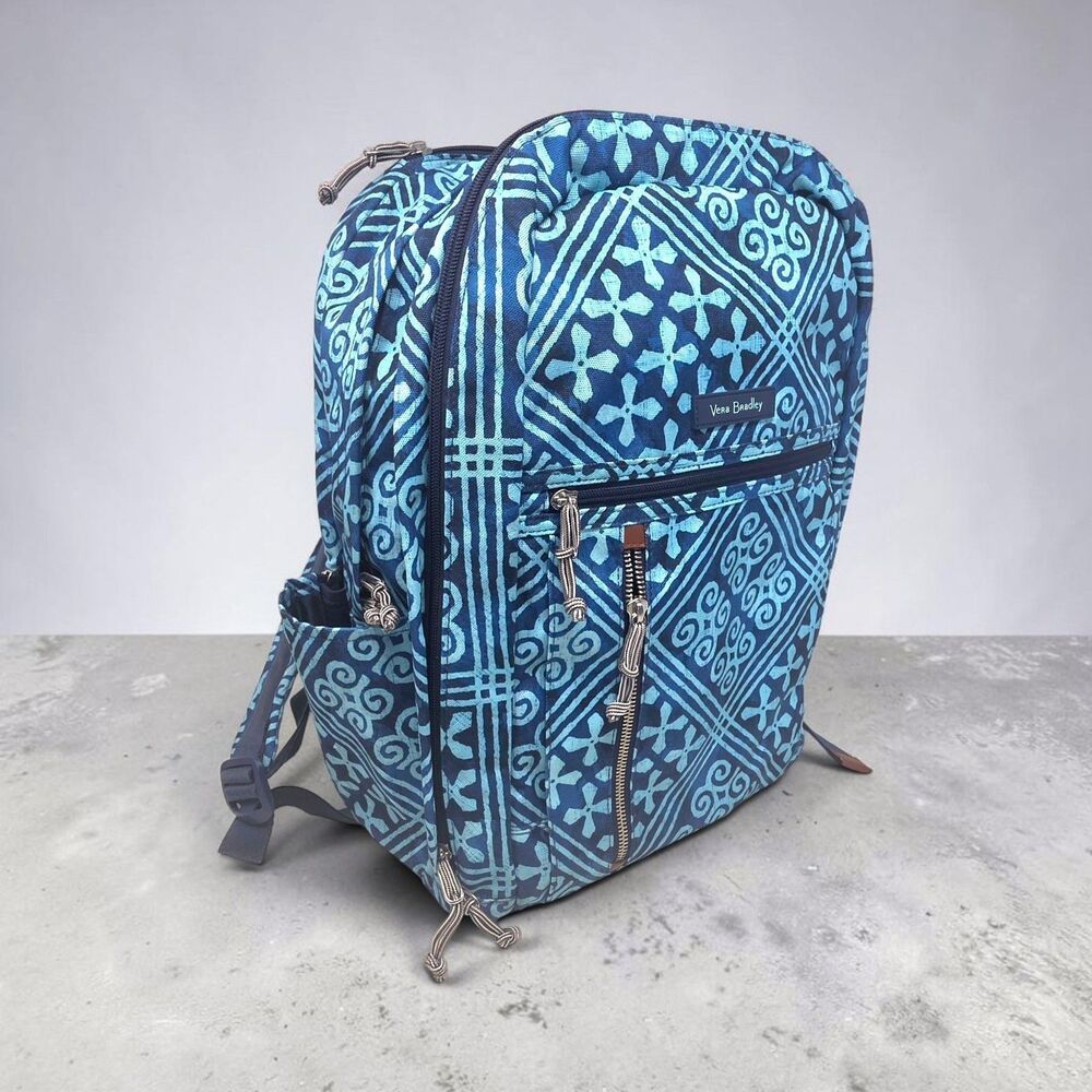 Vera Bradley Lighten Up Grand Cuban Tiles Womens Backpack Blue Laptop Bag